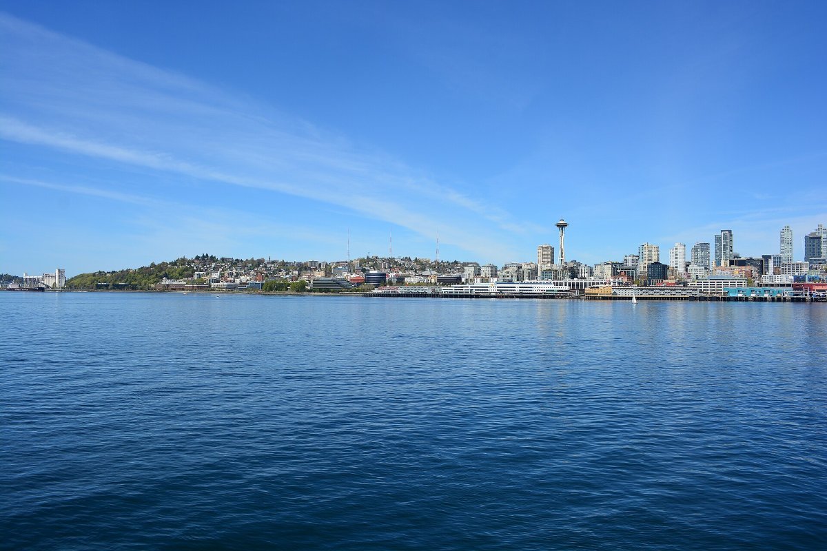 Seattle's waterfront and Queen Anne Hill seen from Puget Sound
