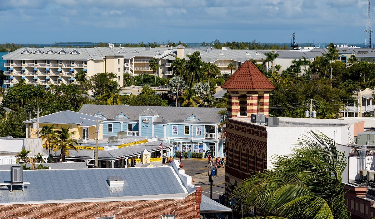 The corner of Front and Duval Street in Key West