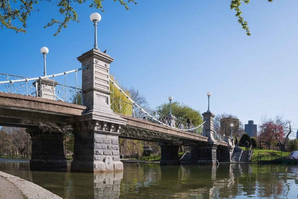 The lagoon and bridge in Boston's Public Garden