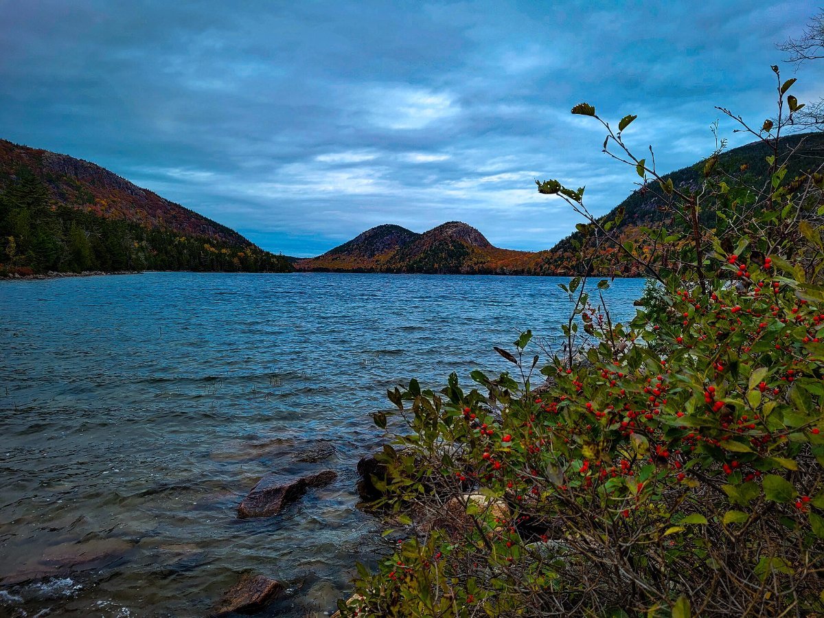 Jordan Pond with the Bubbles rising behind it