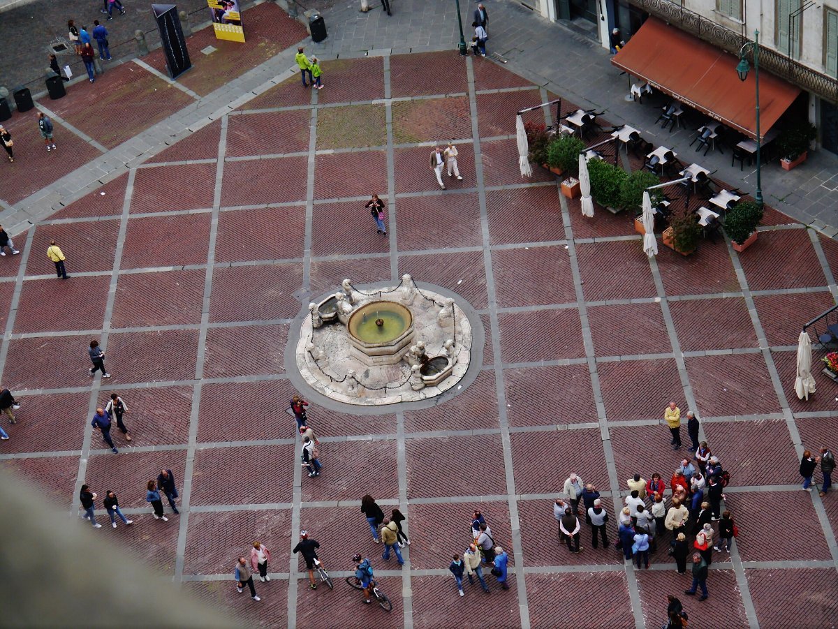 Piazza Vecchia seen from the Campanone tower in Bergamo