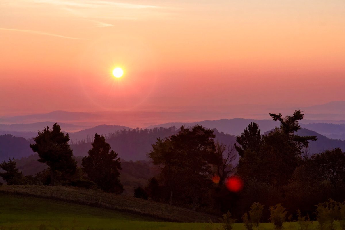 Layered ridges of the Blue Ridge Mountains at sunrise