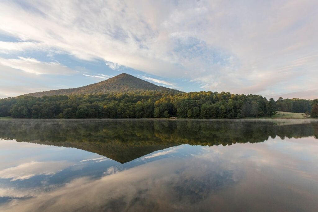 The Peaks of Otter rising above their lake in Virginia