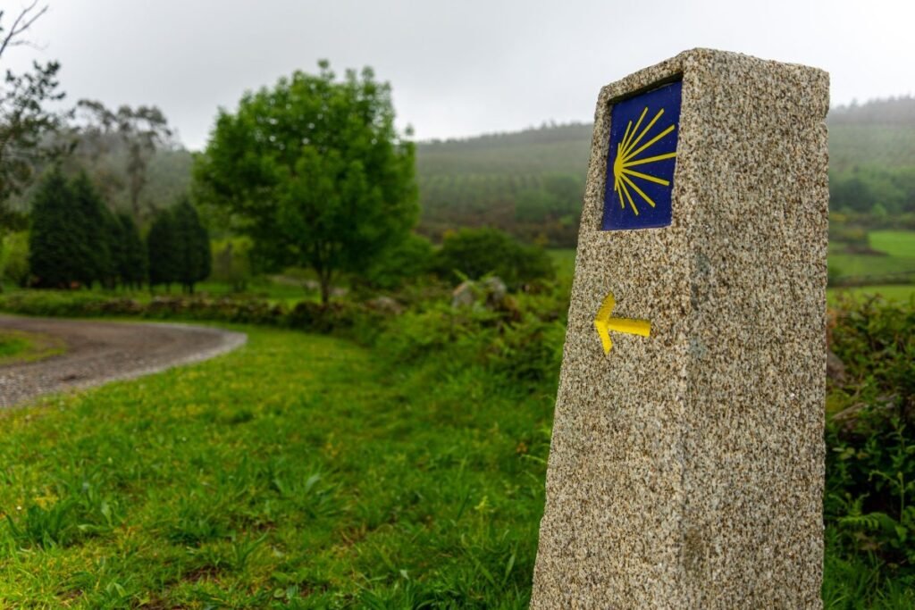 A waymarker on the Camino de Santiago in Spain