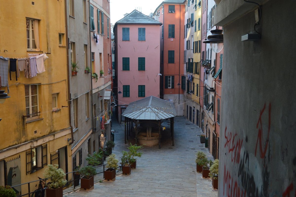 A narrow alley in the old town of Genoa