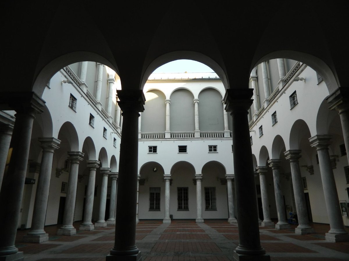 The arched courtyard of the Doge's Palace in Genoa