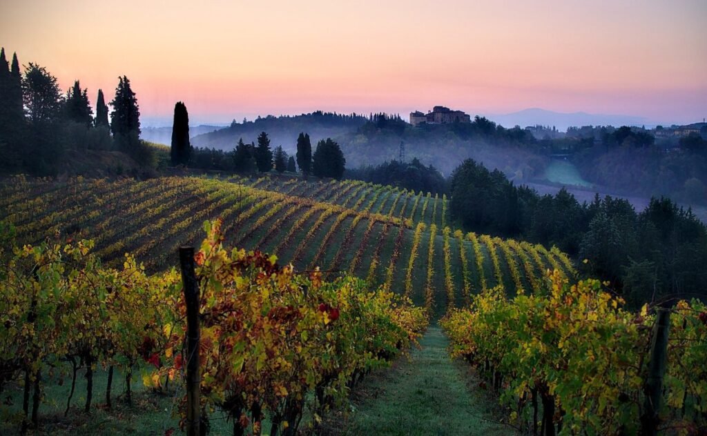 Tuscan countryside turning in autumn