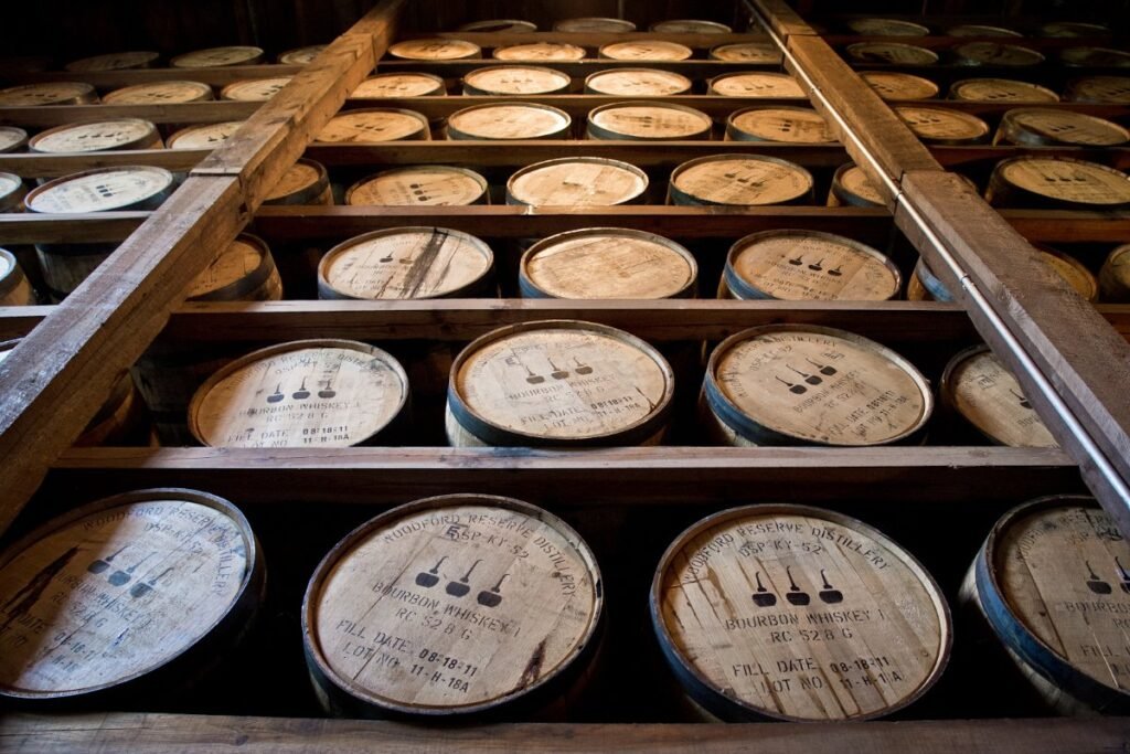 Bourbon barrels ageing in a Kentucky rickhouse