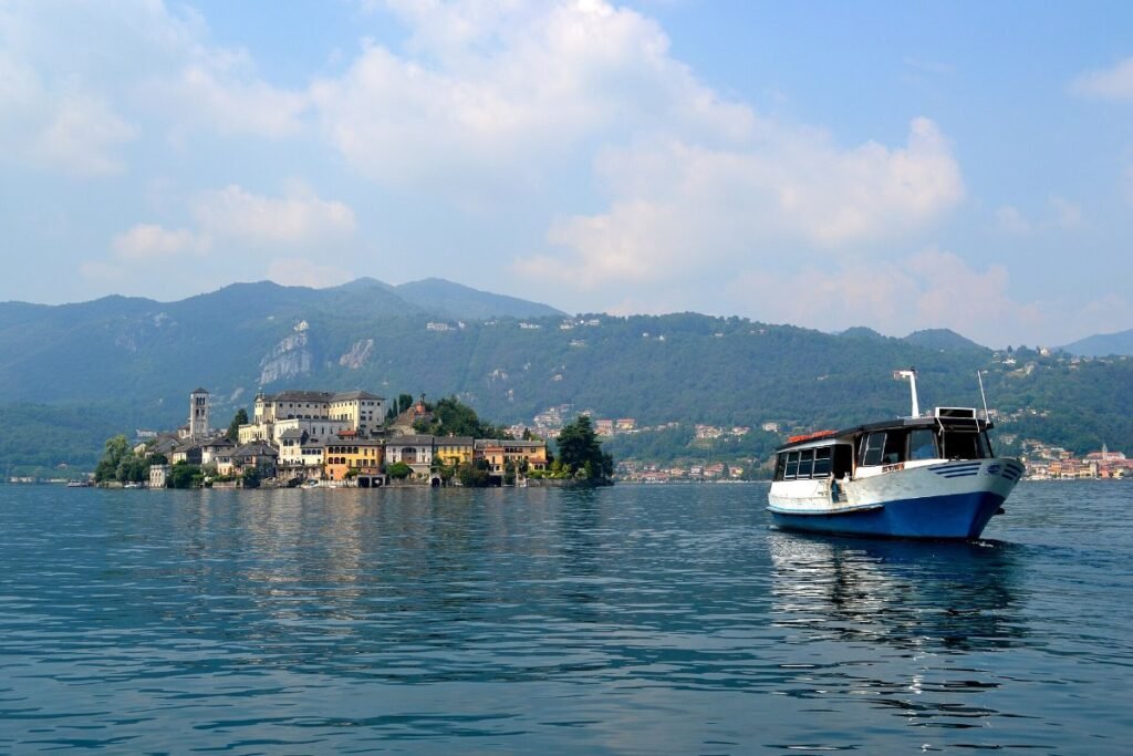 The island of San Giulio on Lake Orta, Italy