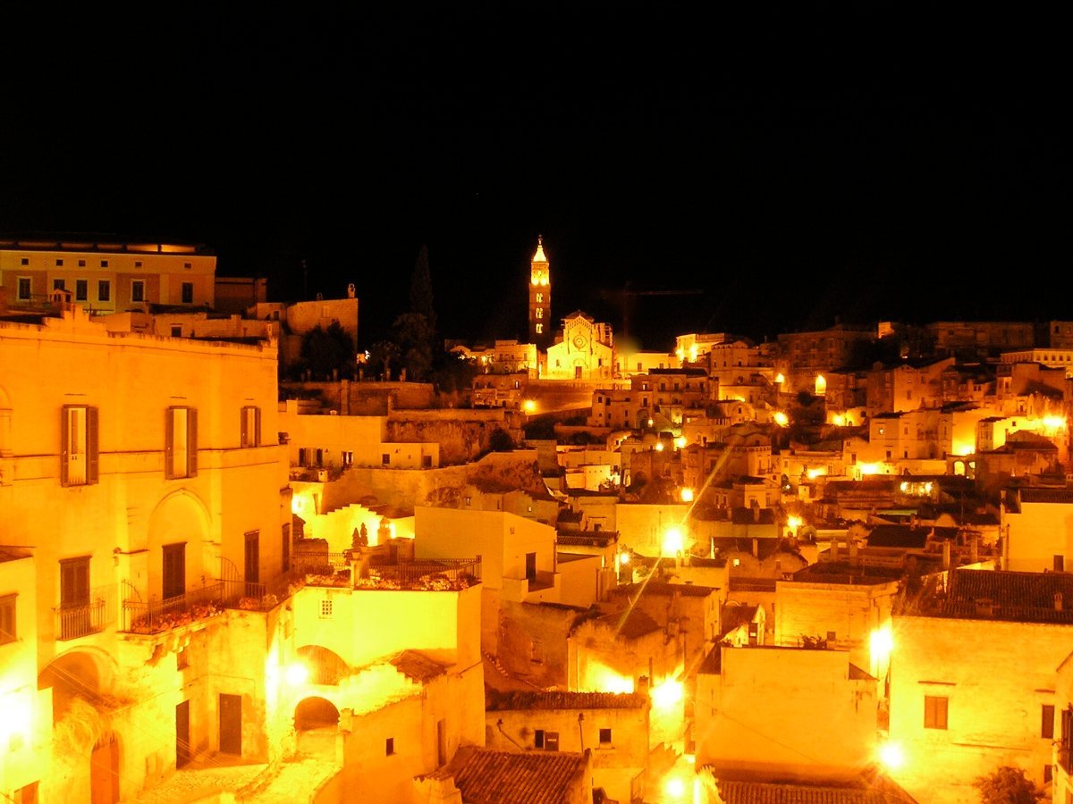 Matera lit up at night