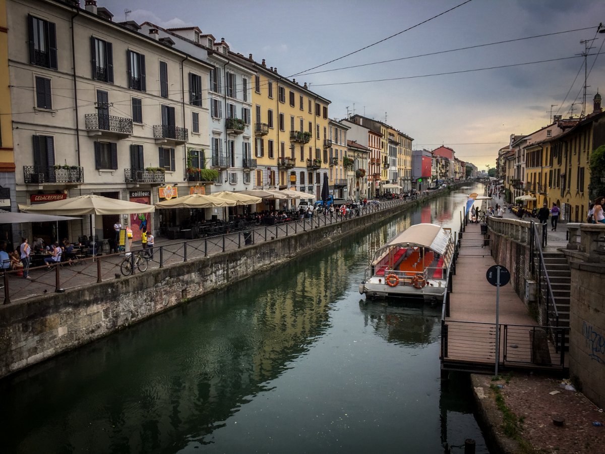 The Navigli canals in the evening