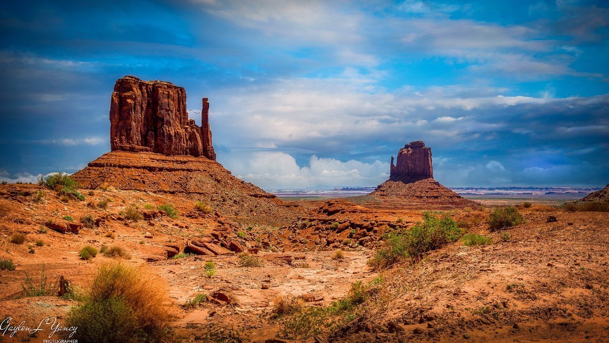 The West and East Mitten buttes in Monument Valley