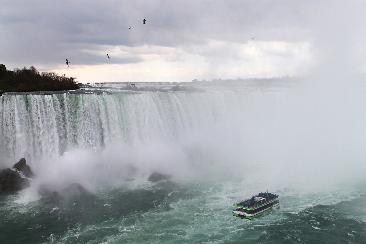 A tour boat below the falls at Niagara