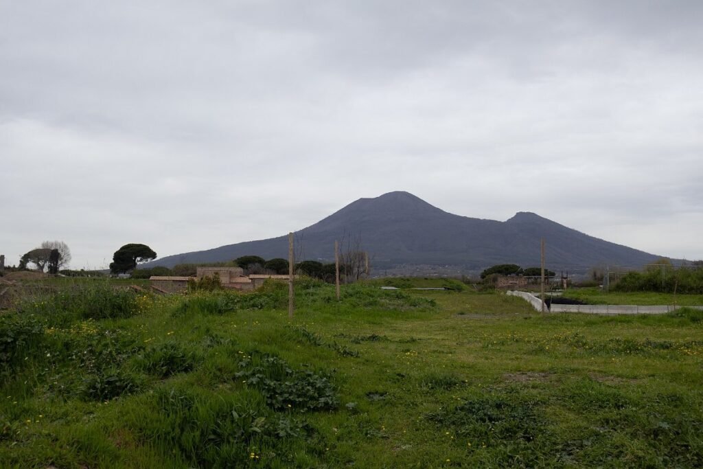 The ruins of Pompeii with Mount Vesuvius behind