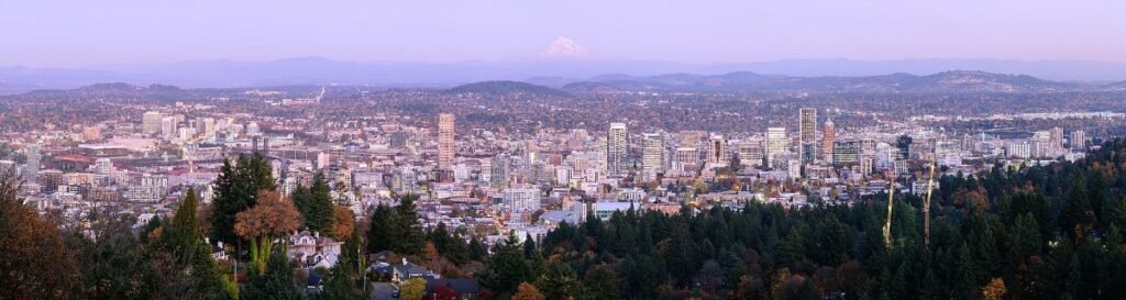Portland with Mount Hood in the distance