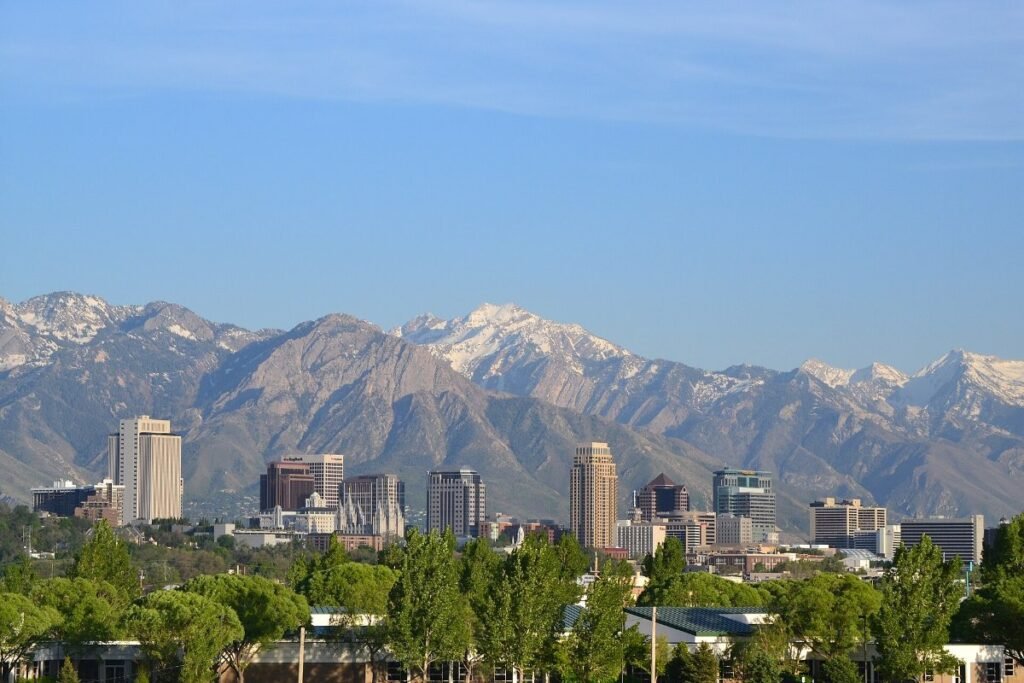 Salt Lake City with the Wasatch mountains behind