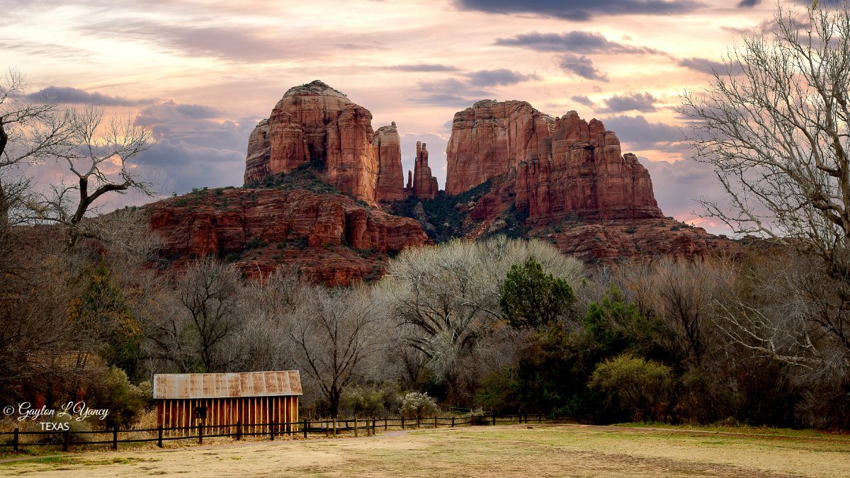 Cathedral Rock rising above the desert near Sedona