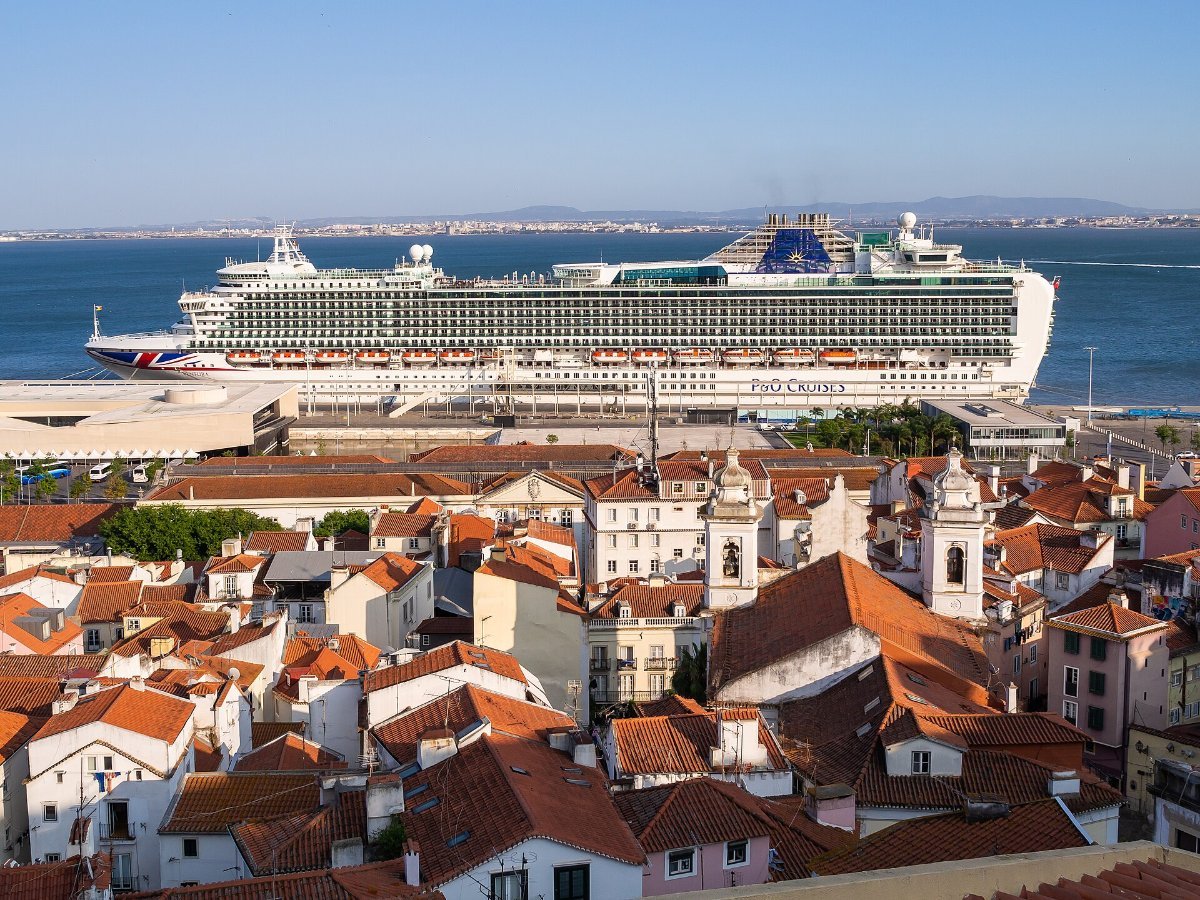 Lisbon rooftops from a viewpoint above the river