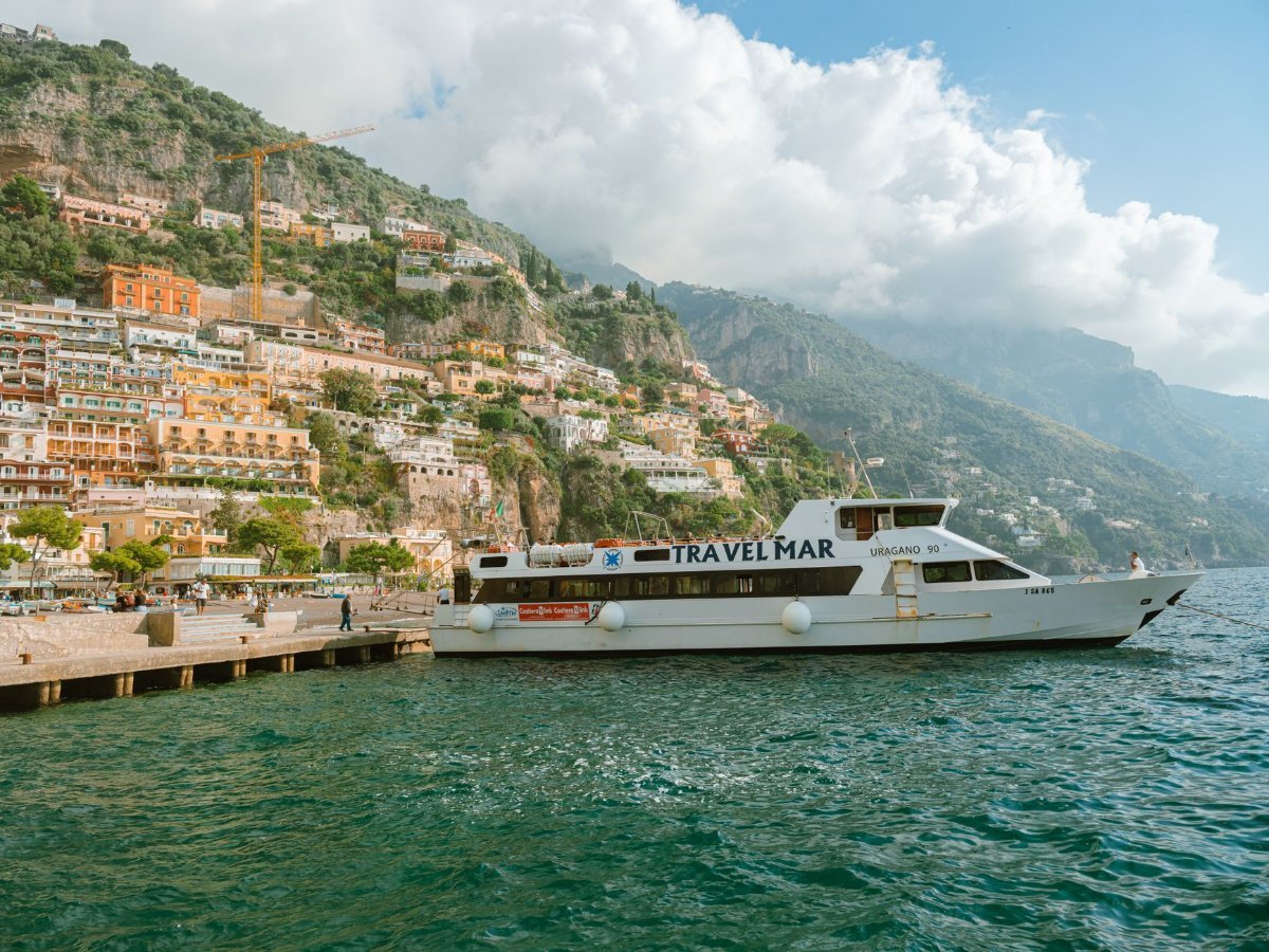 A ferry working its way along the Amalfi Coast