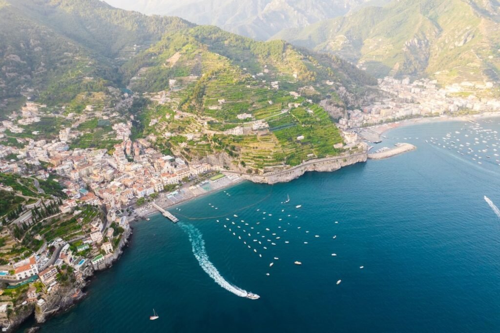 The Amalfi Coast road cut into the cliffs