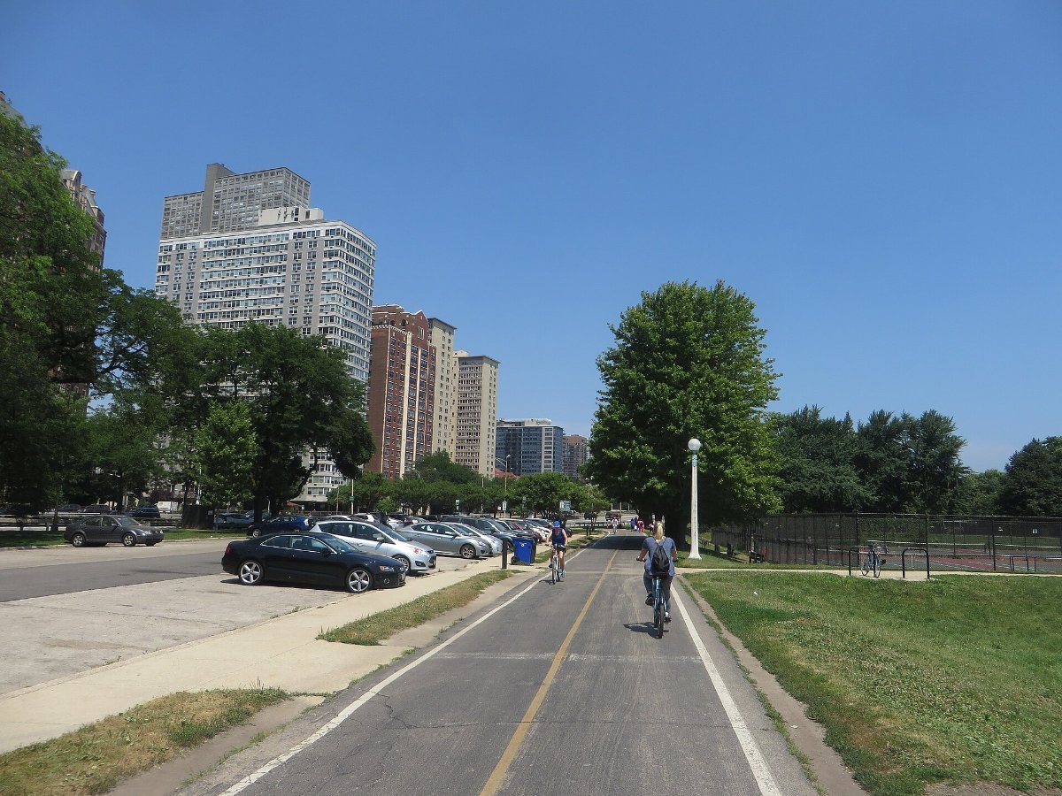 Chicago's lakefront path, which runs for eighteen miles