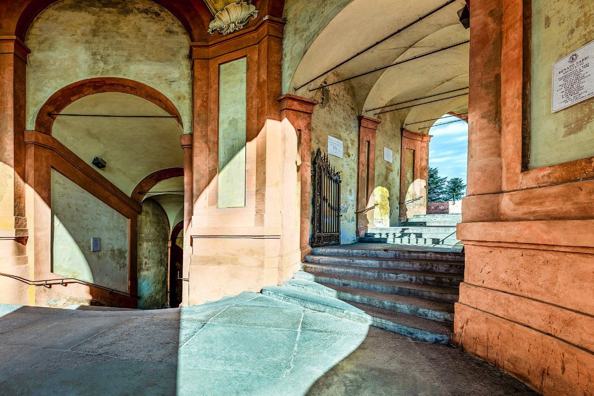 The portico climbing to San Luca above the city