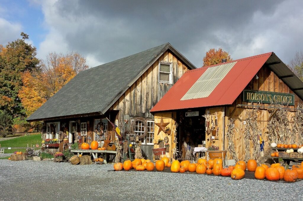 A Vermont farm surrounded by autumn colour