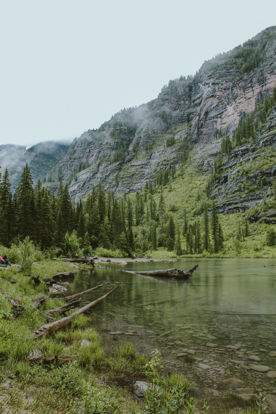 Avalanche Lake, ringed by cliffs and waterfalls