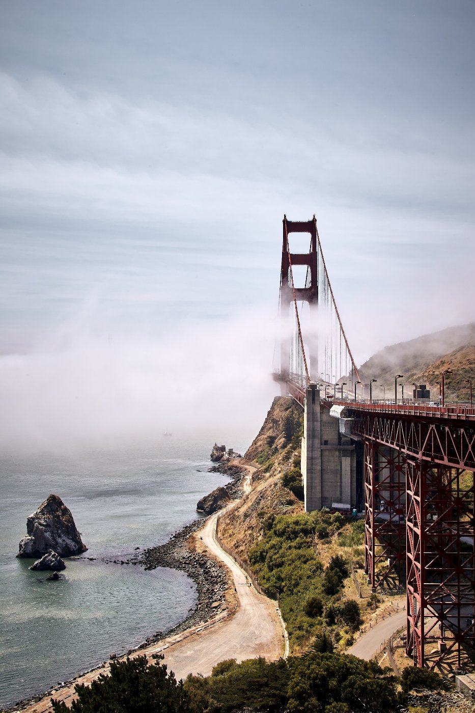 The Golden Gate Bridge in typical San Francisco mist