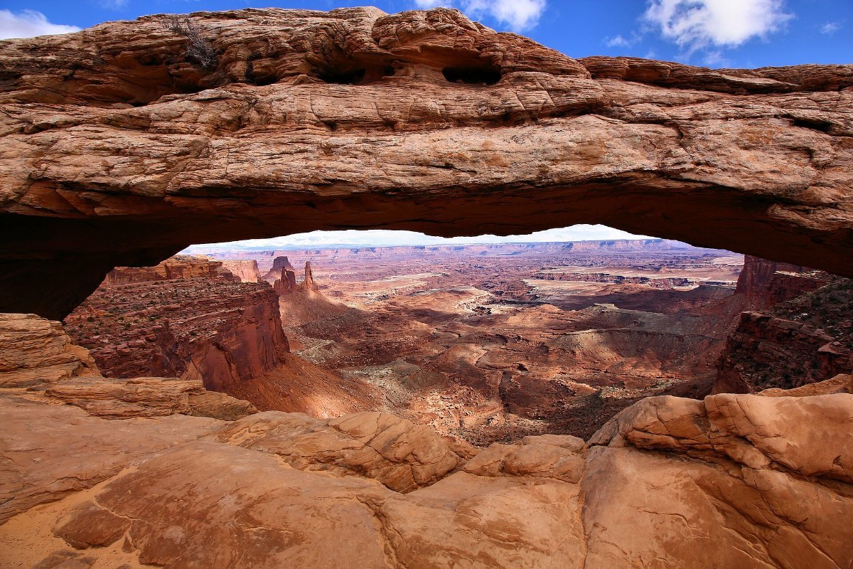 The view through Mesa Arch in Canyonlands National Park