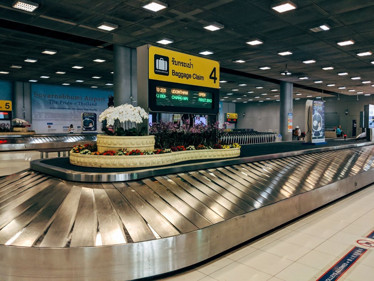 Luggage on an airport baggage carousel