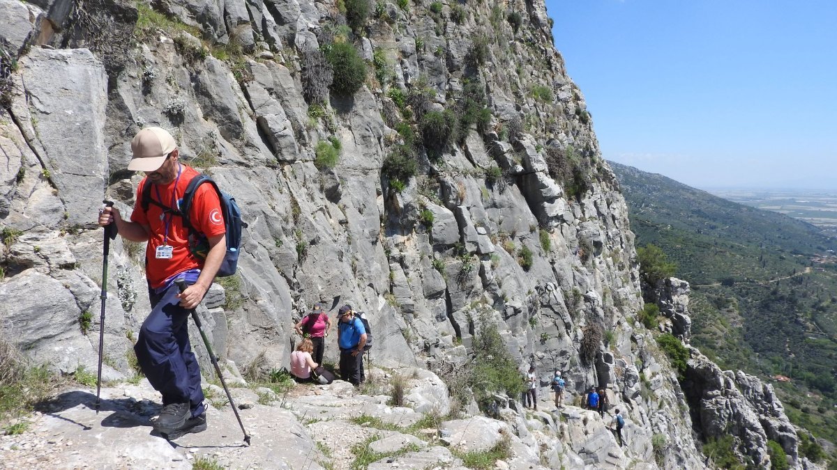 Hikers on a mountain trail