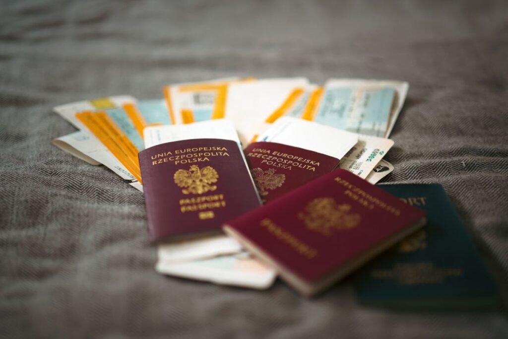 A passport and travel documents on a table