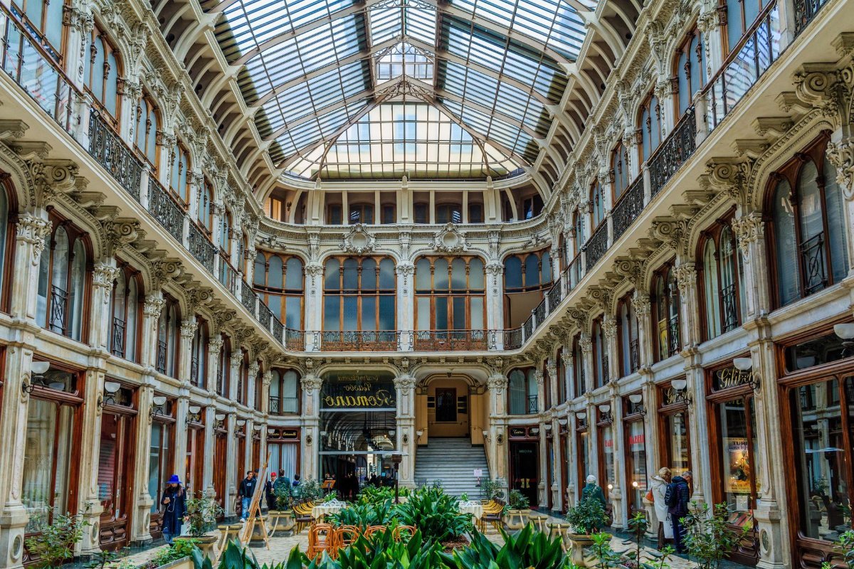 A historic covered gallery in central Turin