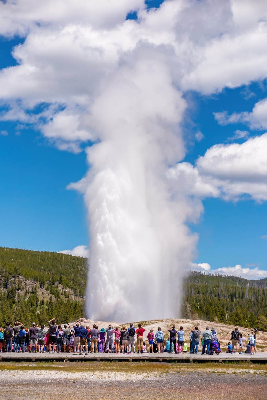 Old Faithful erupting in Yellowstone National Park