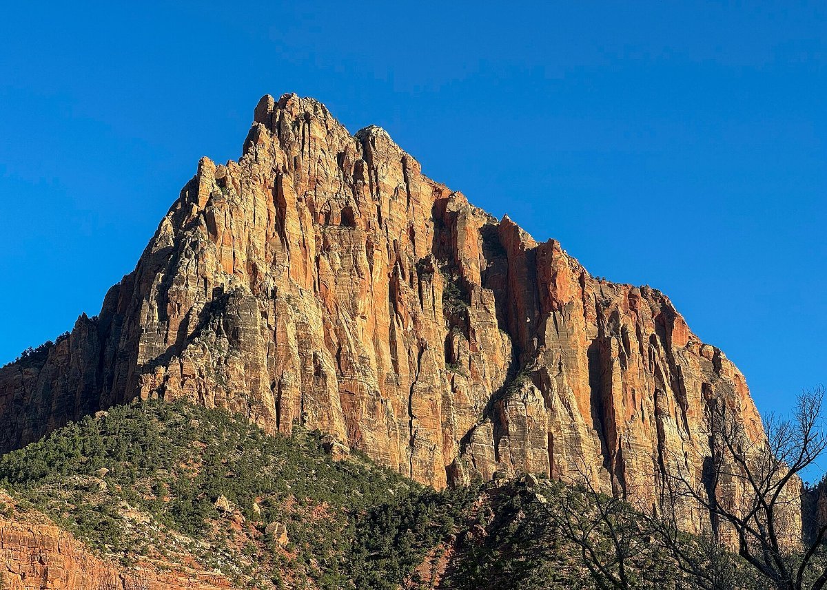 The Watchman catching last light above the Virgin River