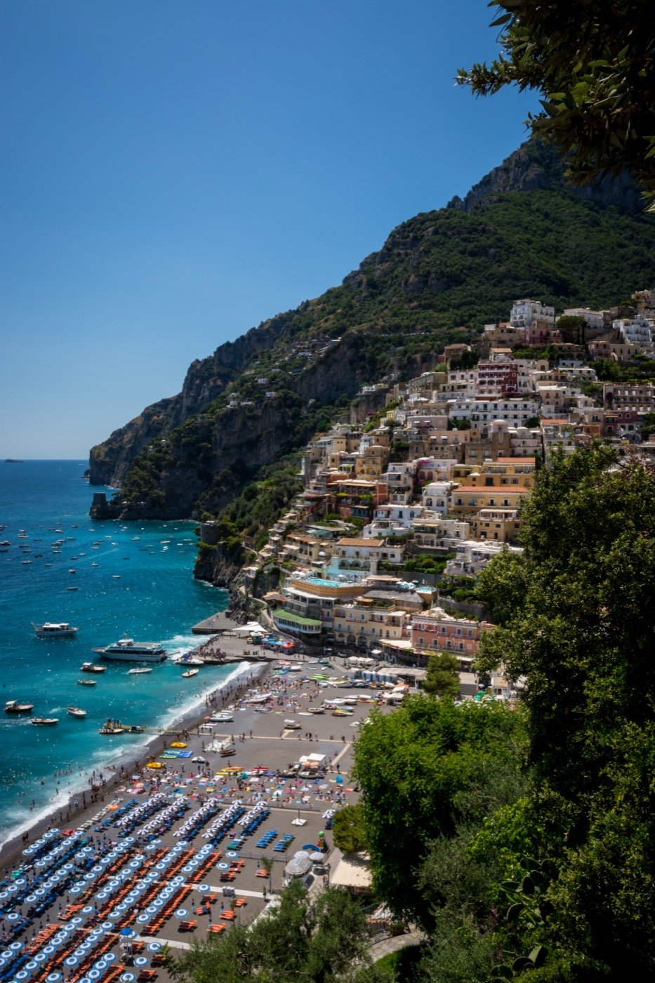 The cliffside houses of Positano above the shore