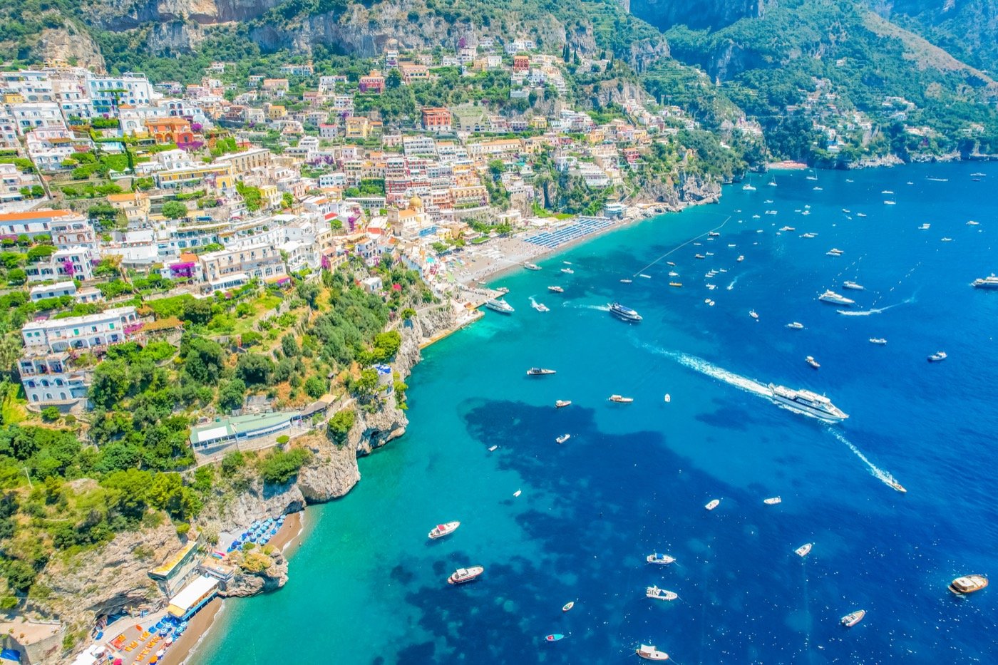 Positano town and beach on the Amalfi Coast