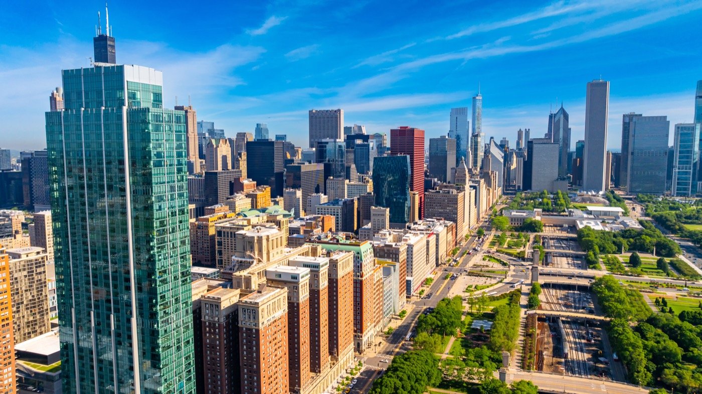 Millennium Park and the Chicago lakefront from above