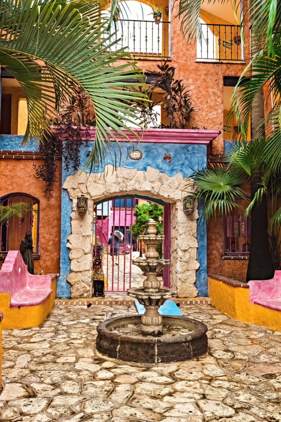 A colourful traditional Mexican villa entrance in Playa del Carmen