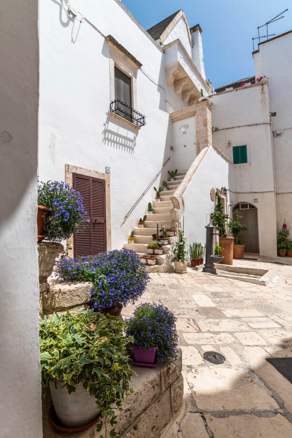 The whitewashed streets of Locorotondo in summer
