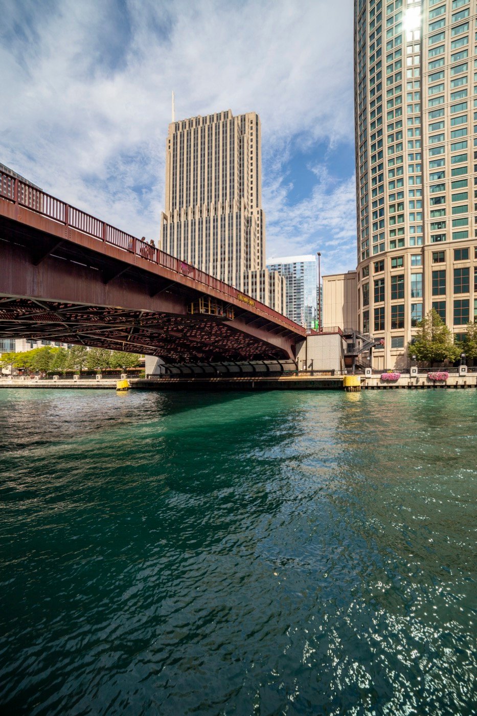 The Chicago River running between the downtown towers