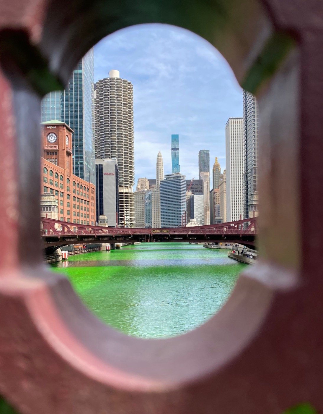 The Chicago River dyed green for St Patricks Day