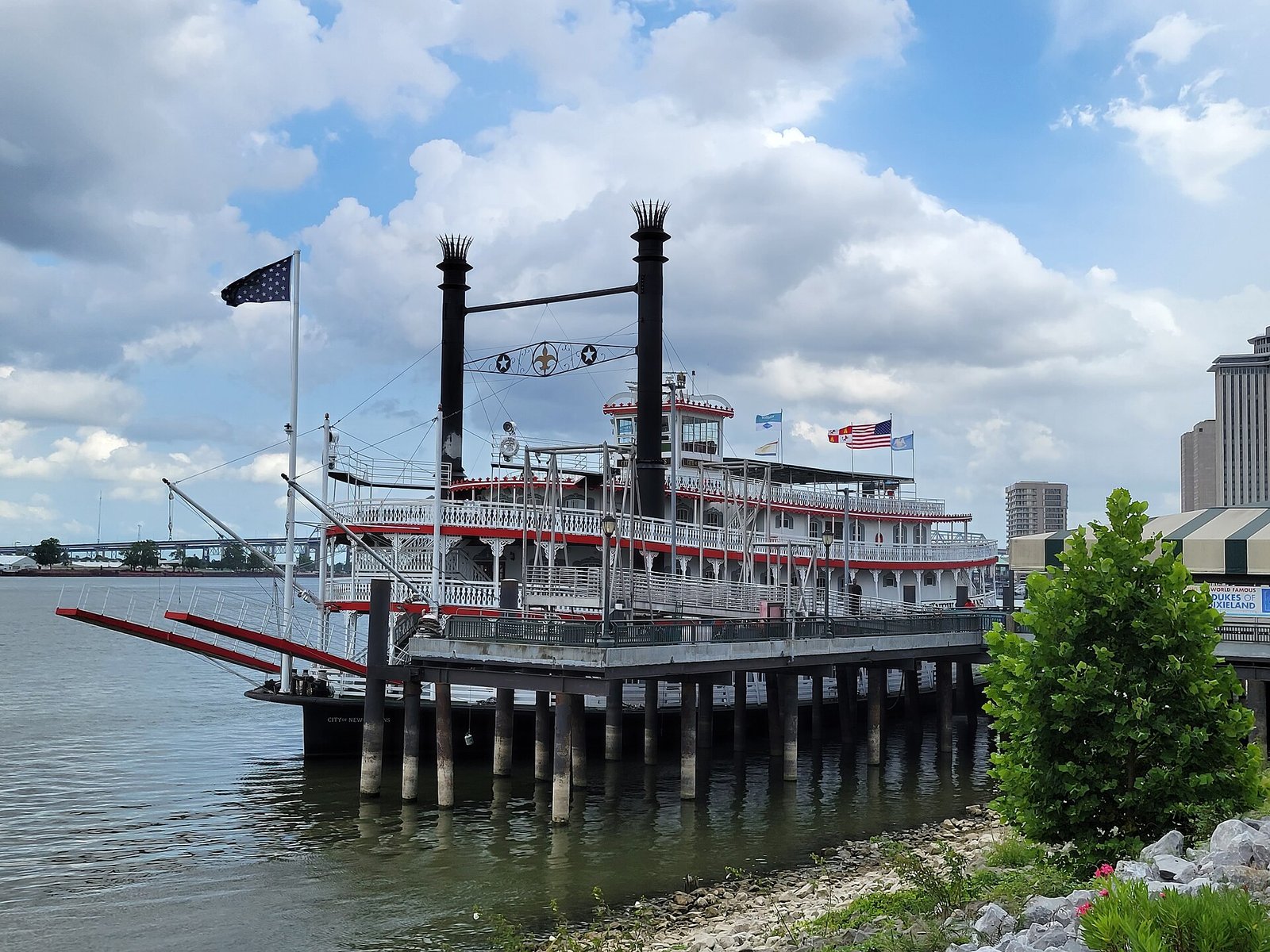 The Steamboat Natchez docked on the Mississippi in New Orleans