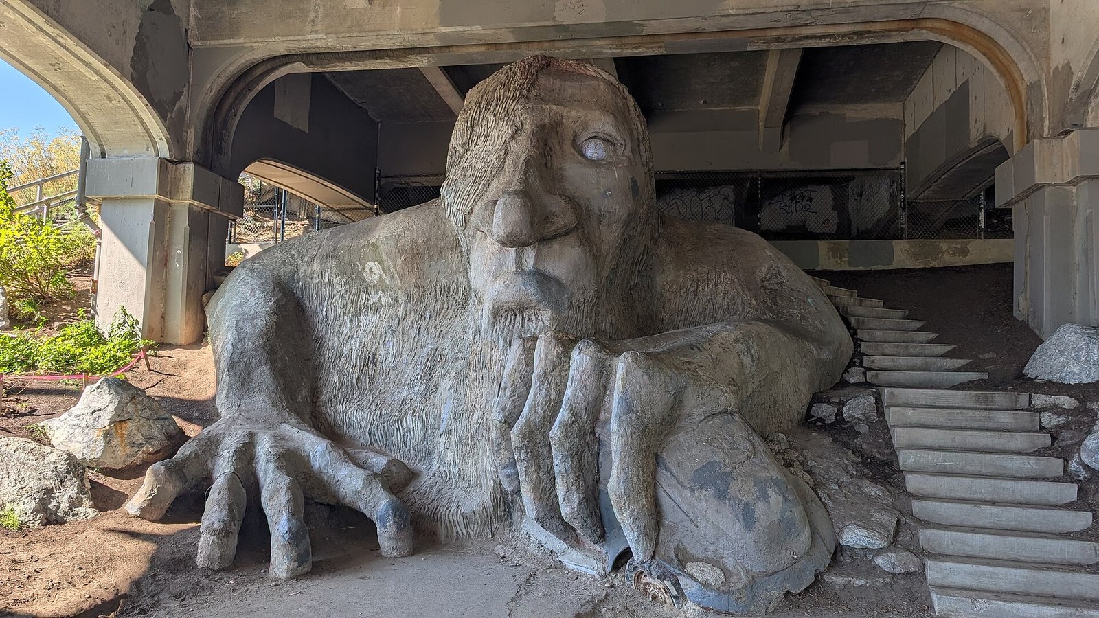 The Fremont Troll sculpture under the Aurora Bridge in Seattle