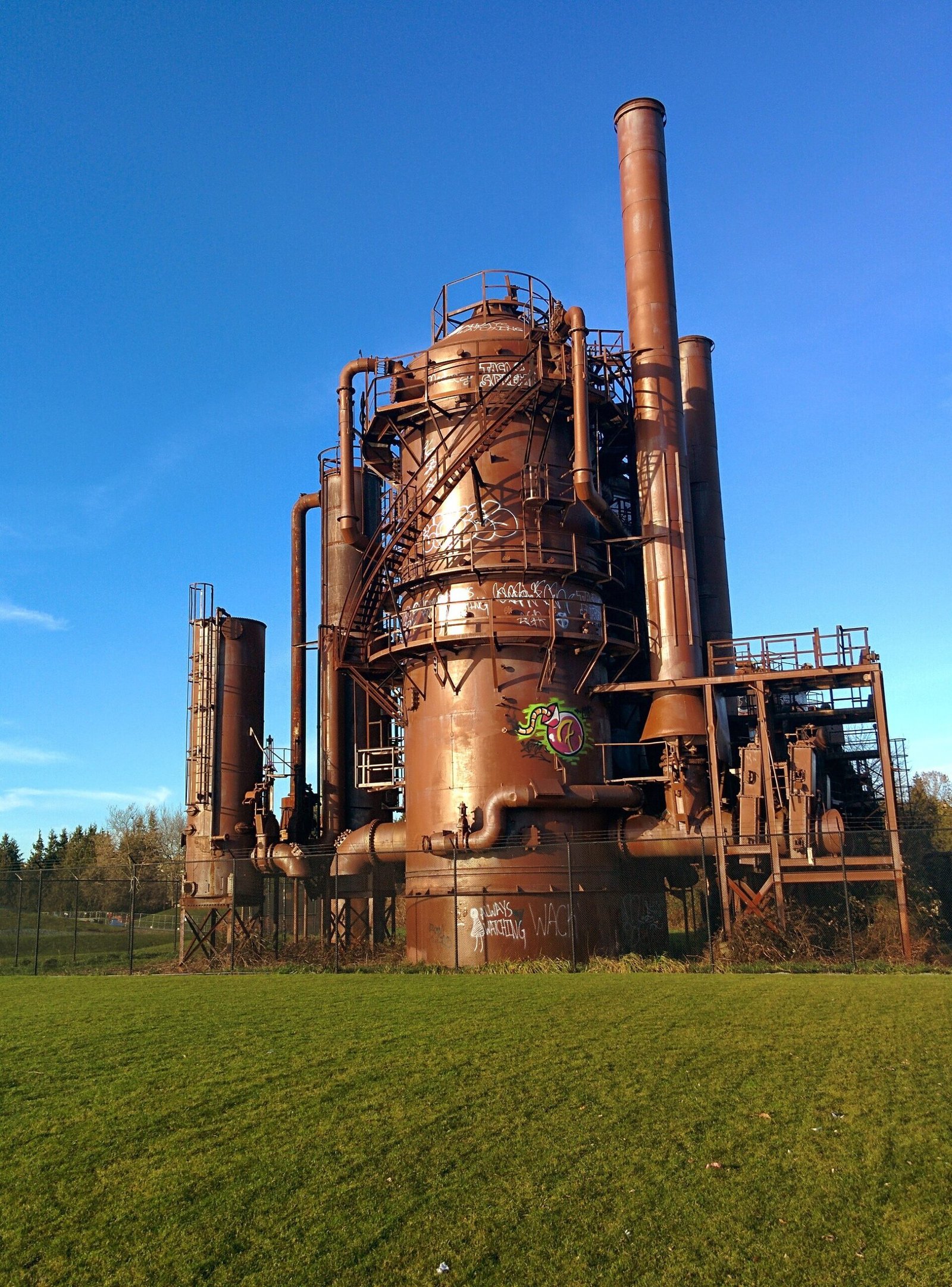 The old gasworks towers at Gas Works Park in Seattle