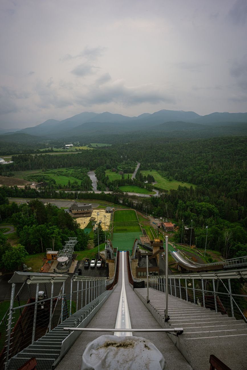 The Olympic ski jumps above Lake Placid, New York