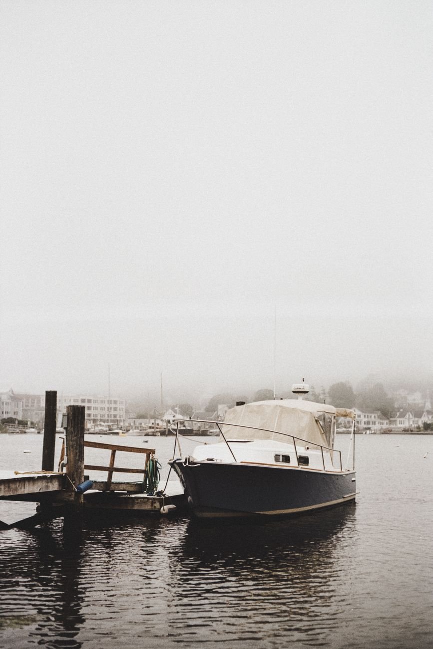 A foggy morning on the harbour in Mystic, Connecticut