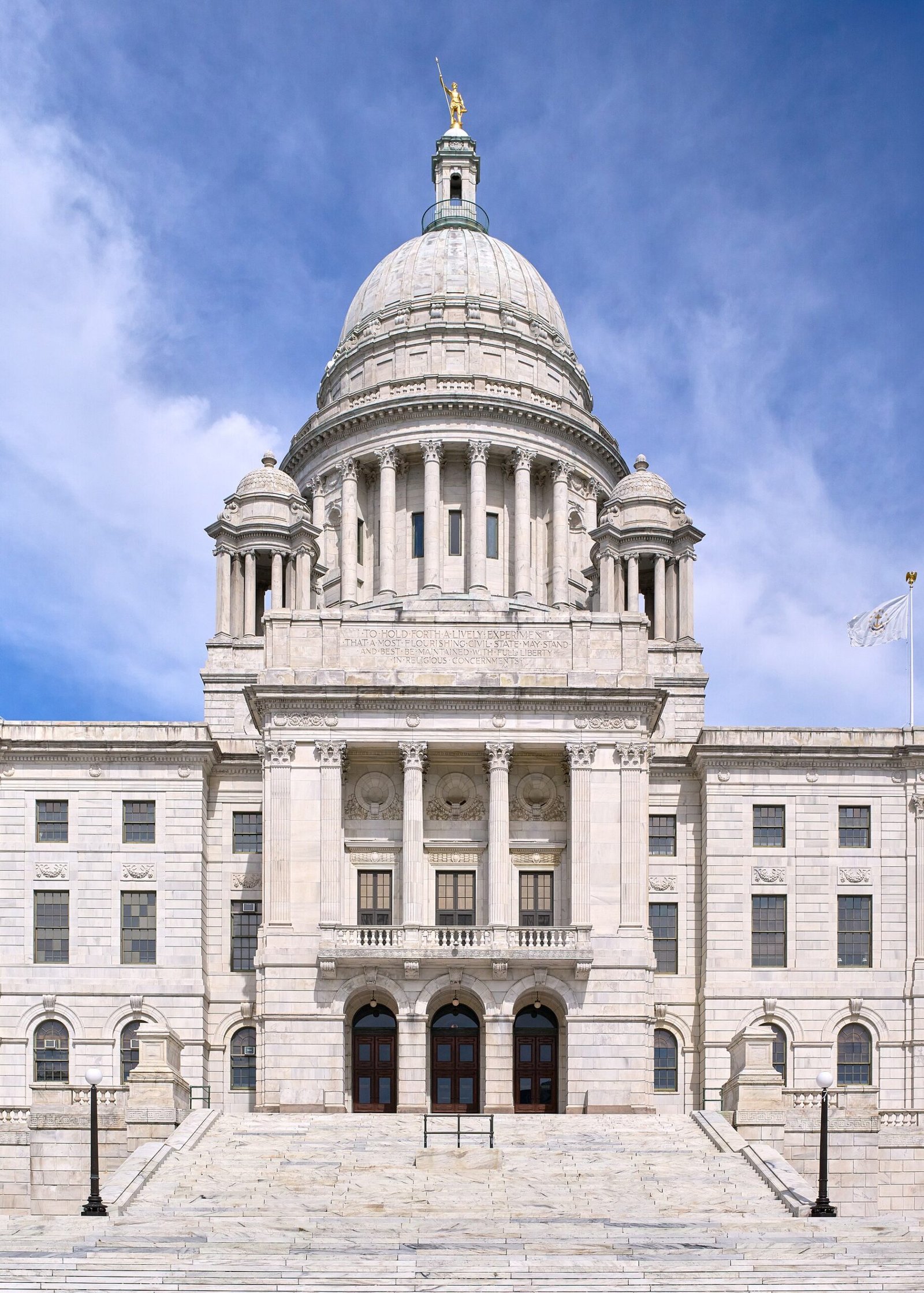 The Rhode Island State House above downtown Providence