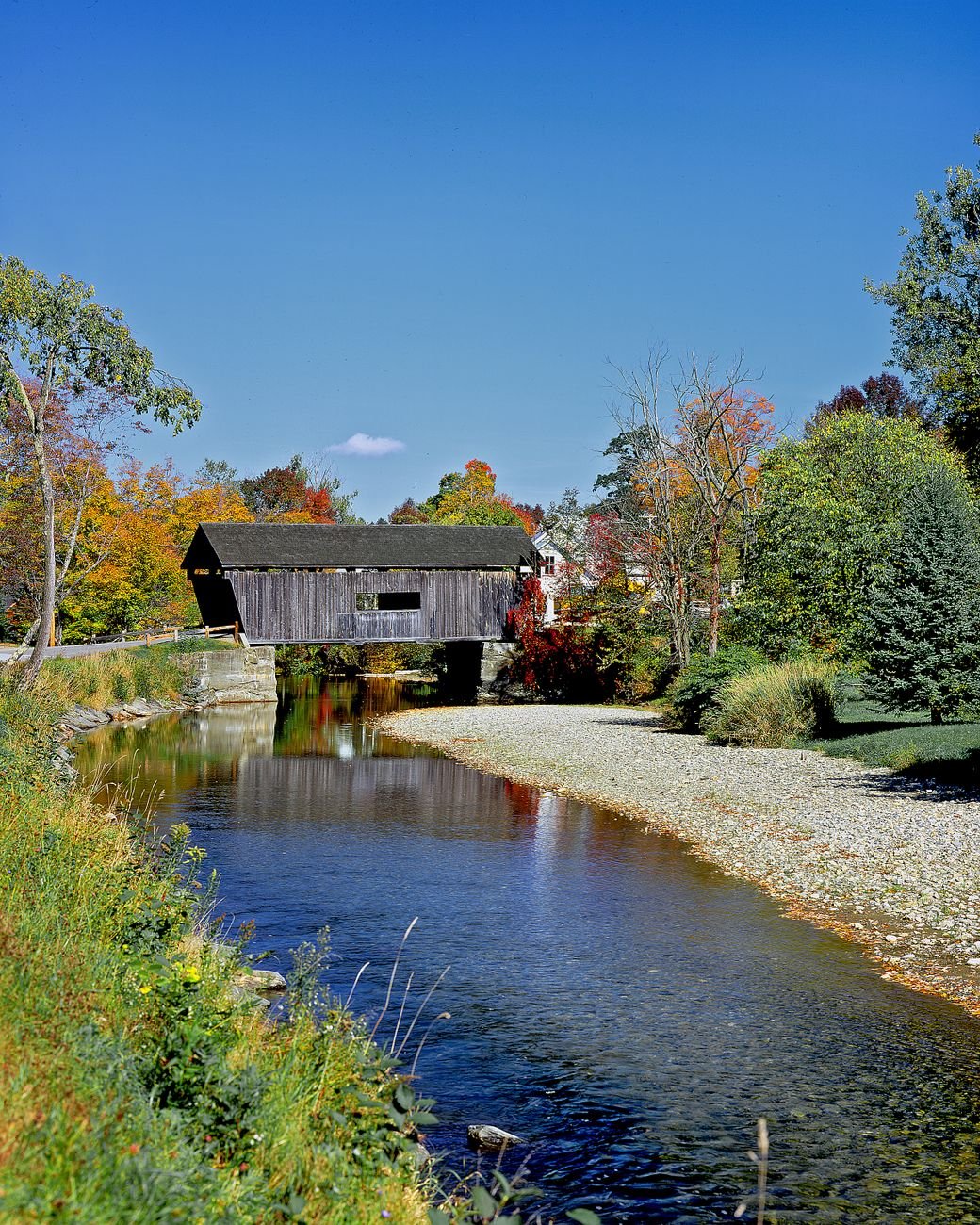 A red covered bridge in New England